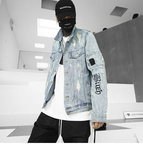 Vintage Denim Ripped  Gothic Embroidery Jacket