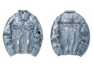 Vintage Denim Ripped  Gothic Embroidery Jacket