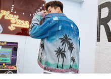 Load image into Gallery viewer, Vintage Denim beach Palm Trees Distressed Jacket