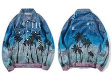 Load image into Gallery viewer, Vintage Denim beach Palm Trees Distressed Jacket