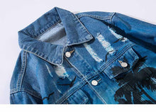 Load image into Gallery viewer, Vintage Denim beach Palm Trees Distressed Jacket