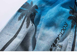 Vintage Denim beach Palm Trees Distressed Jacket
