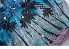 Load image into Gallery viewer, Vintage Denim beach Palm Trees Distressed Jacket