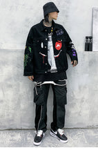 Load image into Gallery viewer, Graffiti Art Oversize Black Denim Jacket