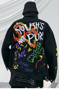 Graffiti Art Oversize Black Denim Jacket