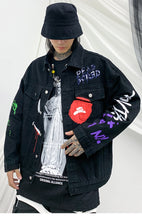 Load image into Gallery viewer, Graffiti Art Oversize Black Denim Jacket