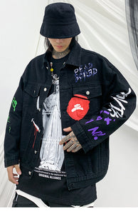 Graffiti Art Oversize Black Denim Jacket