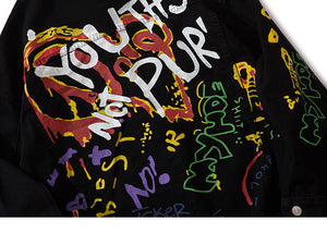 Graffiti Art Oversize Black Denim Jacket