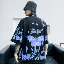 Load image into Gallery viewer, Oversized style Blue Flame Butterfly Boom Time T-shirt