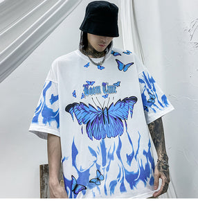 Oversized style Blue Flame Butterfly Boom Time T-shirt