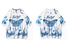 Load image into Gallery viewer, Oversized style Blue Flame Butterfly Boom Time T-shirt