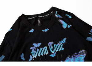 Oversized style Blue Flame Butterfly Boom Time T-shirt