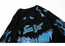 Load image into Gallery viewer, Oversized style Blue Flame Butterfly Boom Time T-shirt