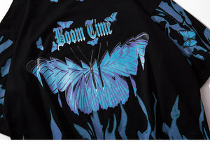 Oversized style Blue Flame Butterfly Boom Time T-shirt