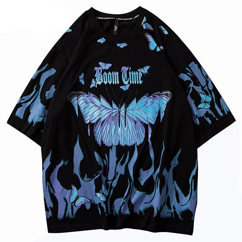 Oversized style Blue Flame Butterfly Boom Time T-shirt