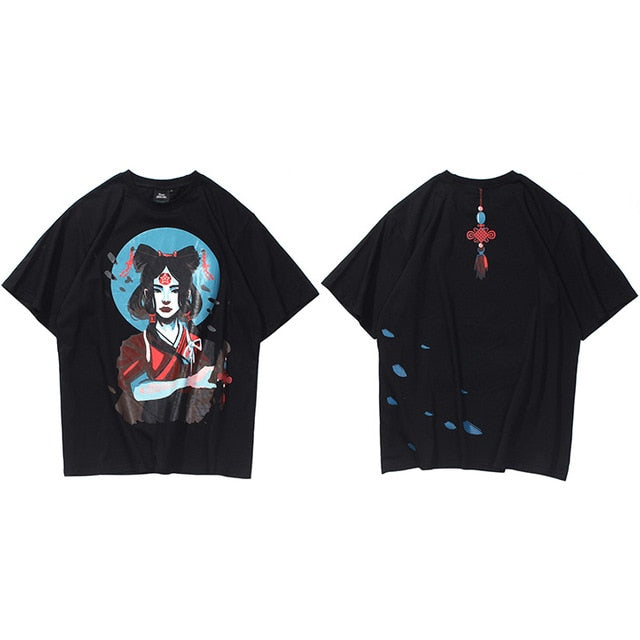 Ancient Chinese Girl Art Back Knot Tshirt
