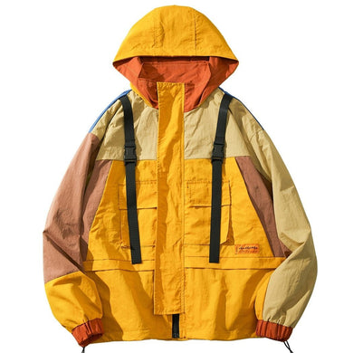 Vintage yellow patch style Hooded Windbreaker