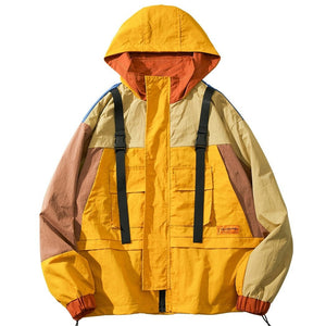 Vintage yellow patch style Hooded Windbreaker