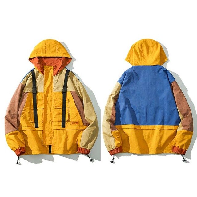 Vintage yellow patch style Hooded Windbreaker