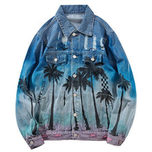 Load image into Gallery viewer, Vintage Denim beach Palm Trees Distressed Jacket