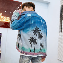Load image into Gallery viewer, Vintage Denim beach Palm Trees Distressed Jacket