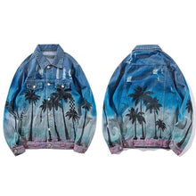 Load image into Gallery viewer, Vintage Denim beach Palm Trees Distressed Jacket