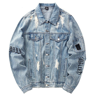 Vintage Denim Ripped  Gothic Embroidery Jacket