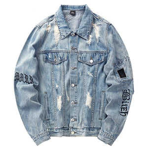 Vintage Denim Ripped  Gothic Embroidery Jacket