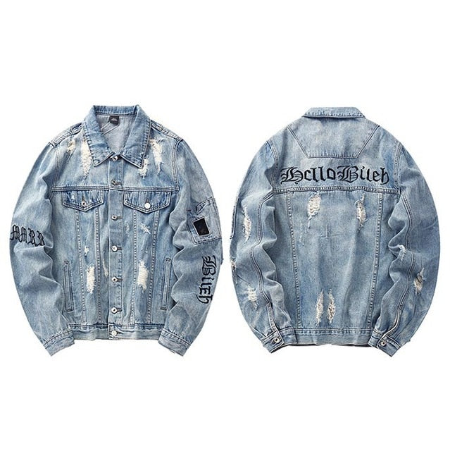 Vintage Denim Ripped  Gothic Embroidery Jacket