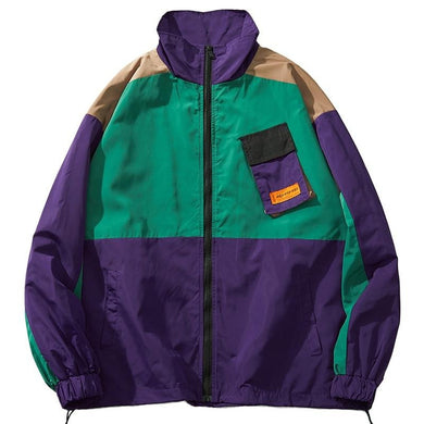Retro Color Block Patchwork Windbreaker