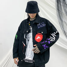 Load image into Gallery viewer, Graffiti Art Oversize Black Denim Jacket