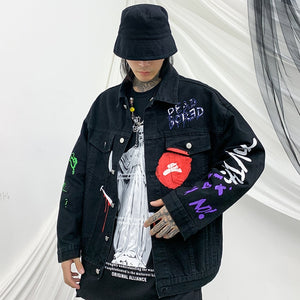 Graffiti Art Oversize Black Denim Jacket