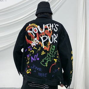 Graffiti Art Oversize Black Denim Jacket