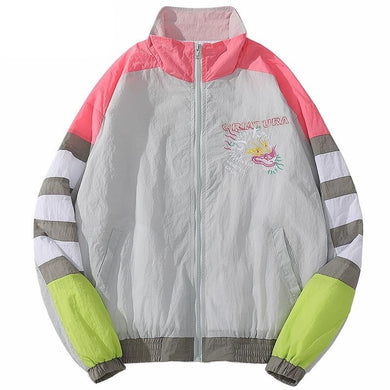 Retro Color Block Dragon Windbreaker