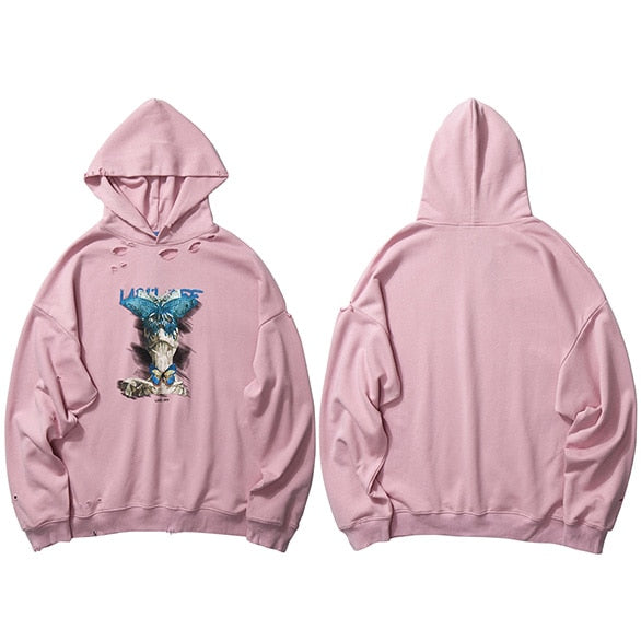 Butterfly Labl Off Distressed Hoodie