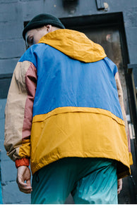 Vintage yellow patch style Hooded Windbreaker