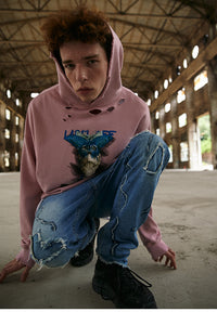 Butterfly Labl Off Distressed Hoodie