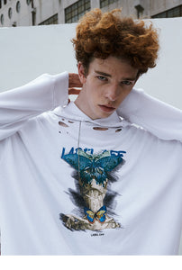 Butterfly Labl Off Distressed Hoodie