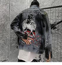 Load image into Gallery viewer, Let&#39;s Rock Skull Denim Jacket